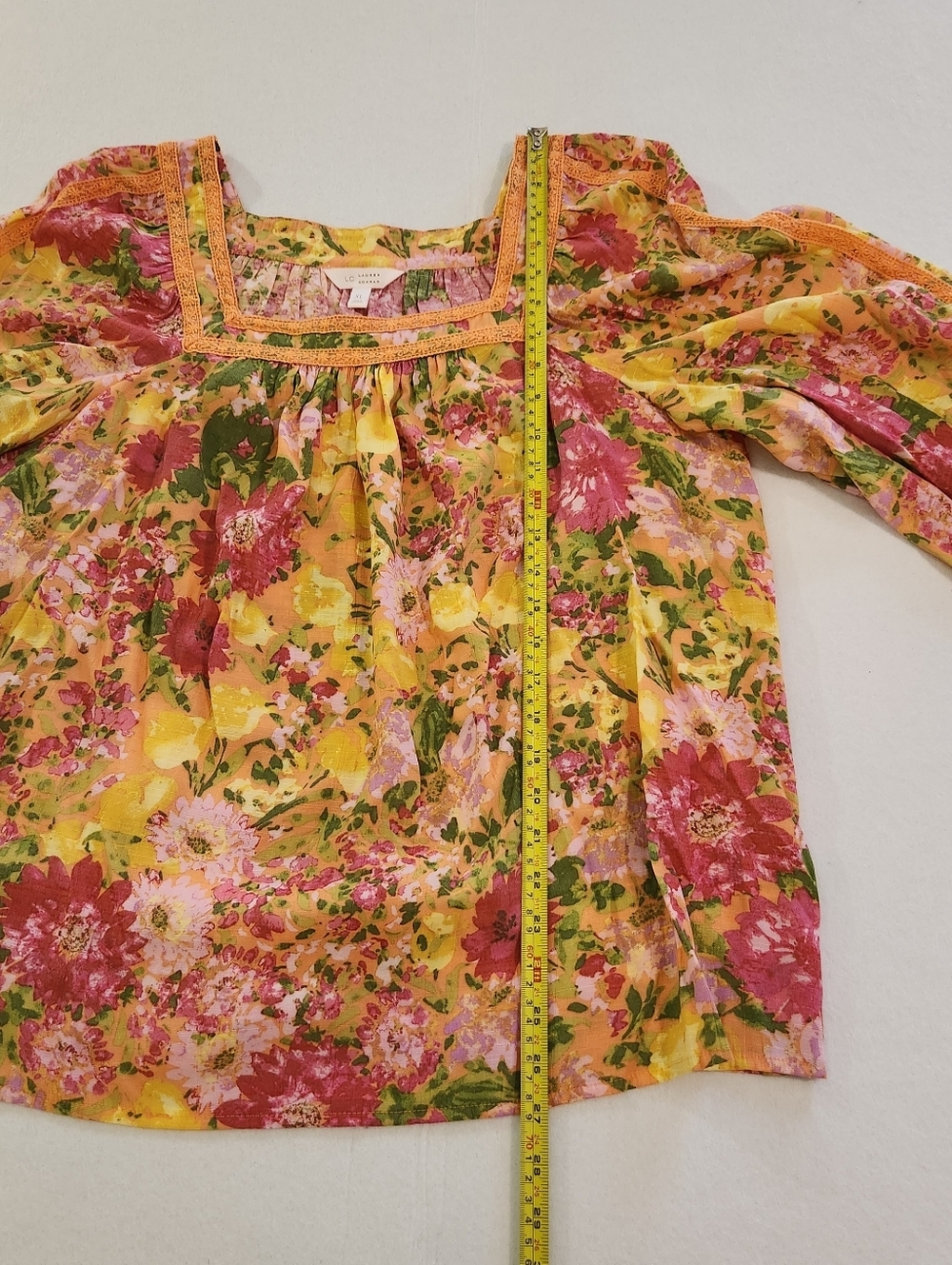 LC Lauren Conrad Yellow Floral Square Neck Blouse with Pink and Green Size XL - Picture 4 of 6